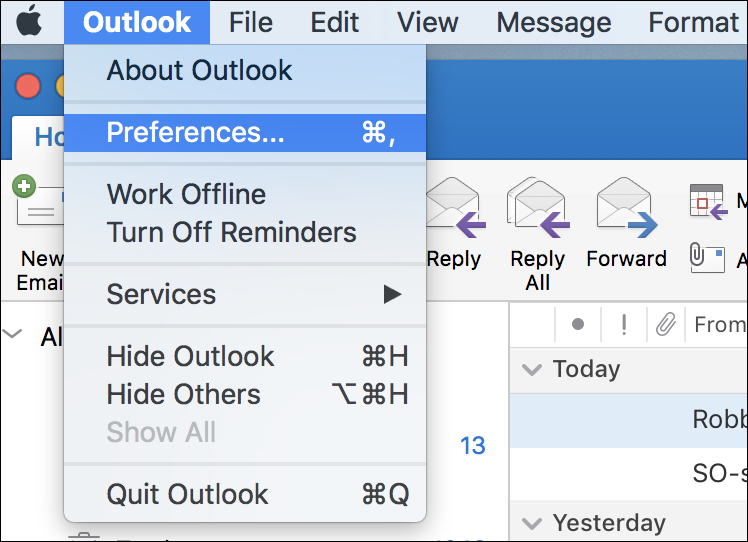 outlook for mac 2016 reset preferences